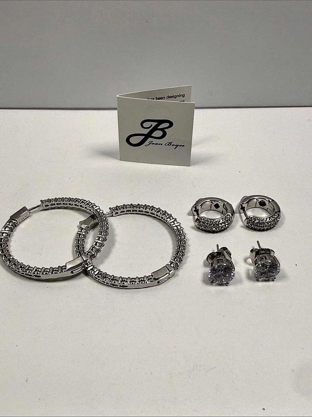 3 set of Crystal Hoop Earrings Silver Like New